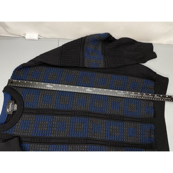 Vintage Tosani Crew Neck Sweater Chunky Waffle Knit Geometric Wool Black Mens XL - Picture 8 of 9
